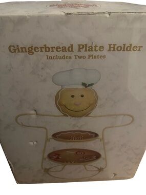 Cracker Barrel Gingerbread Plate Holder with Two Plates - new